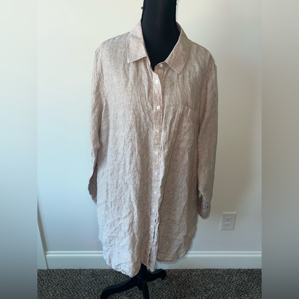 Coldwater Creek Women’s Linen Button-Up Tunic Shirt Size 1X
